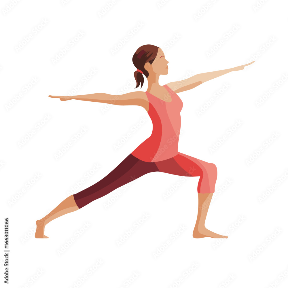 Fototapeta premium A woman gracefully practicing yoga in the warrior pose.