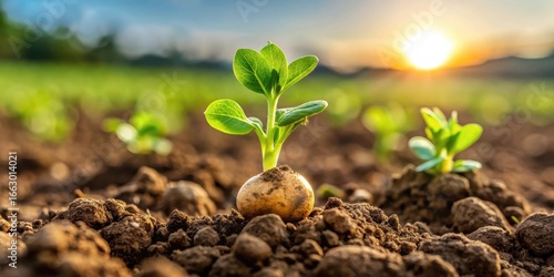 Wallpaper Mural Pea sprout emerging from the ground in a potato field in spring Torontodigital.ca