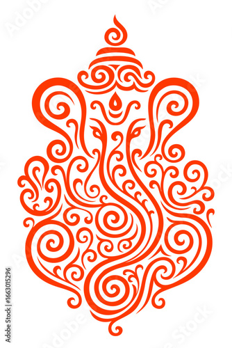 Stylish swirl vector illustration of Lord Ganesha with ornate curves and decorative patterns. Ganesha, swirl, vector, Hindu, god, abstract, ornate, decorative, spiritual, artistic, cultural, festival
