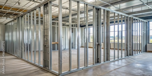 A modern metal frame for plasterboard partition installation