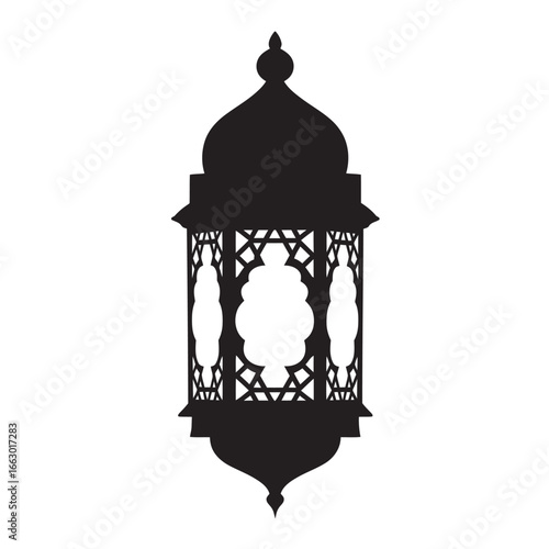 black and white silhouette vector of classic arabian lantern on white background