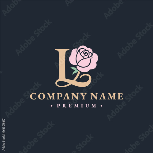 Vintage design Letter L Rose logo, charm of love and class.