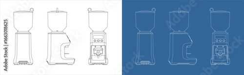 Grinder blueprint technical drawing front side back view