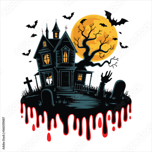 Witch Haunted House Pumpkins Bats And Blood Halloween SVG