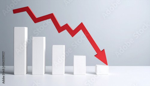 Free Download Minimalist white graph with red arrow pointing down. Business risk, financial decline and money loss - GFXLoad
