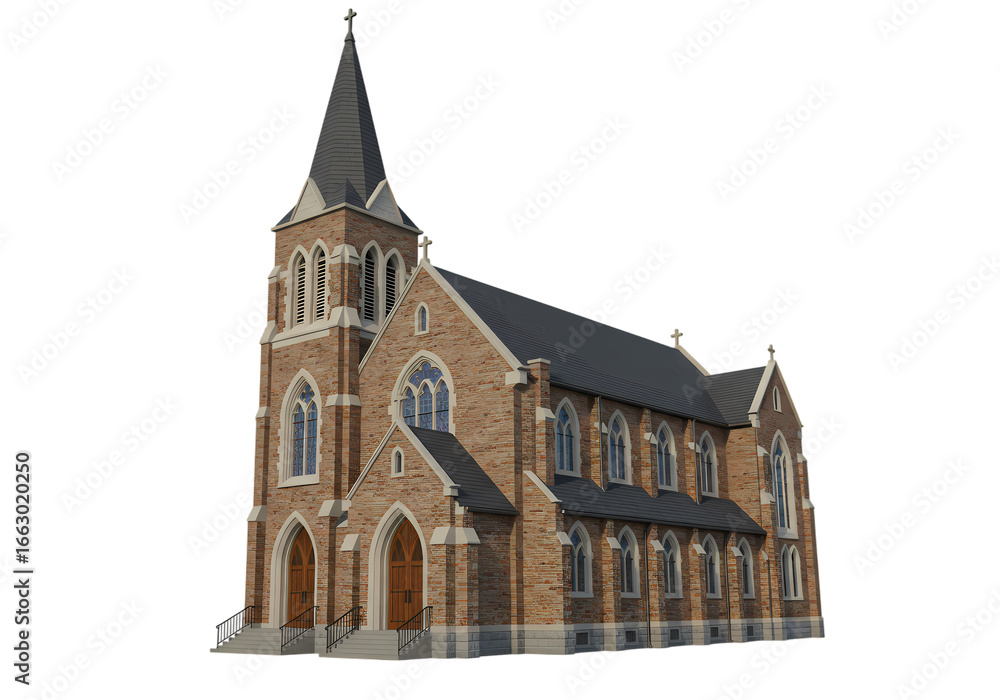 Fototapeta premium Historic Church Building Exterior isolated on transparent background