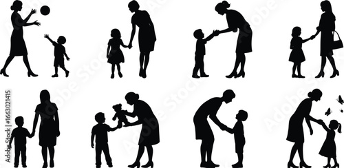 Mother and child silhouette playing together, holding hands, nurturing, bonding moments, family love, parenting, care, interaction, childhood, happiness