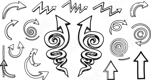 Directional arrow designs point the way forward in a sketch like a hand drawn doodle set