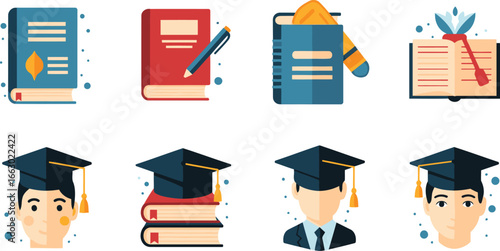 Ready for graduation with books and a cap showing students learning and becoming educated adults