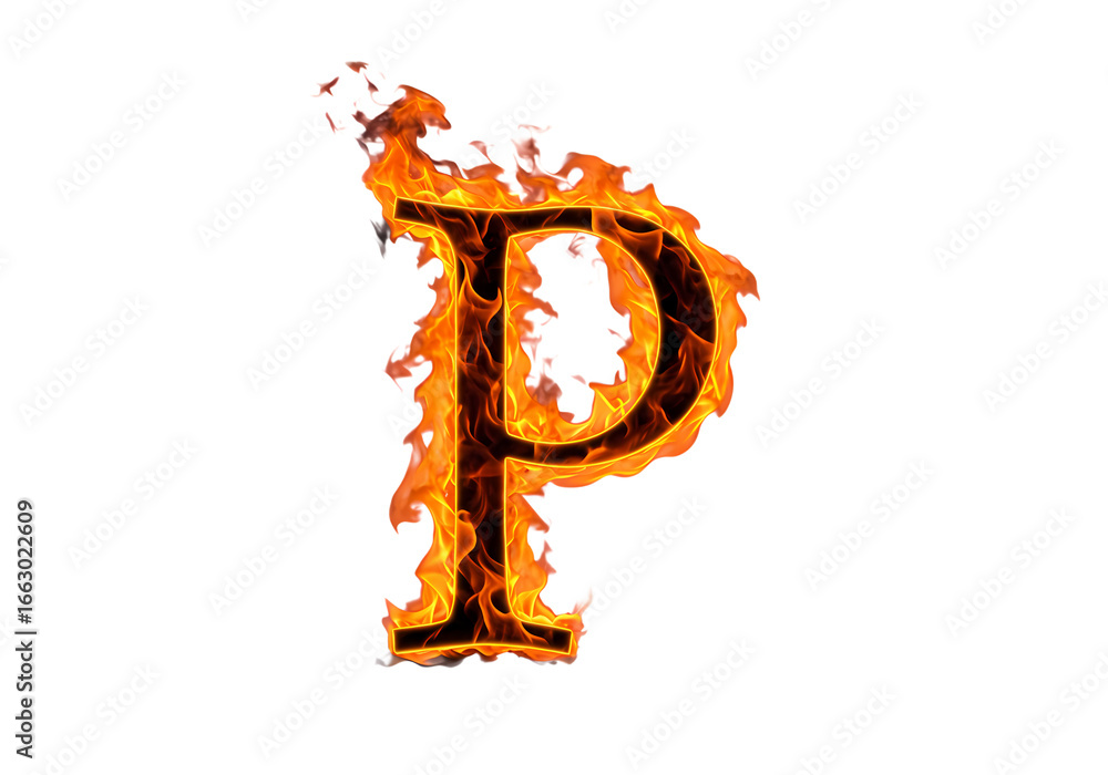 Obraz premium Fiery Letter P isolated on transparent background