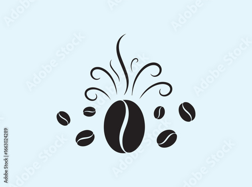 Elegant Coffee Bean Silhouette with Aromatic Steam Burst Design