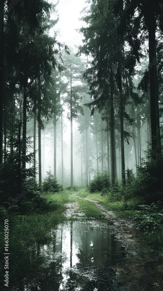 Fototapeta premium Misty Forest Reflection