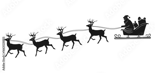 Silhouette of a reindeer pulling Santa Claus's sleigh to distribute Christmas gifts to children eps 3