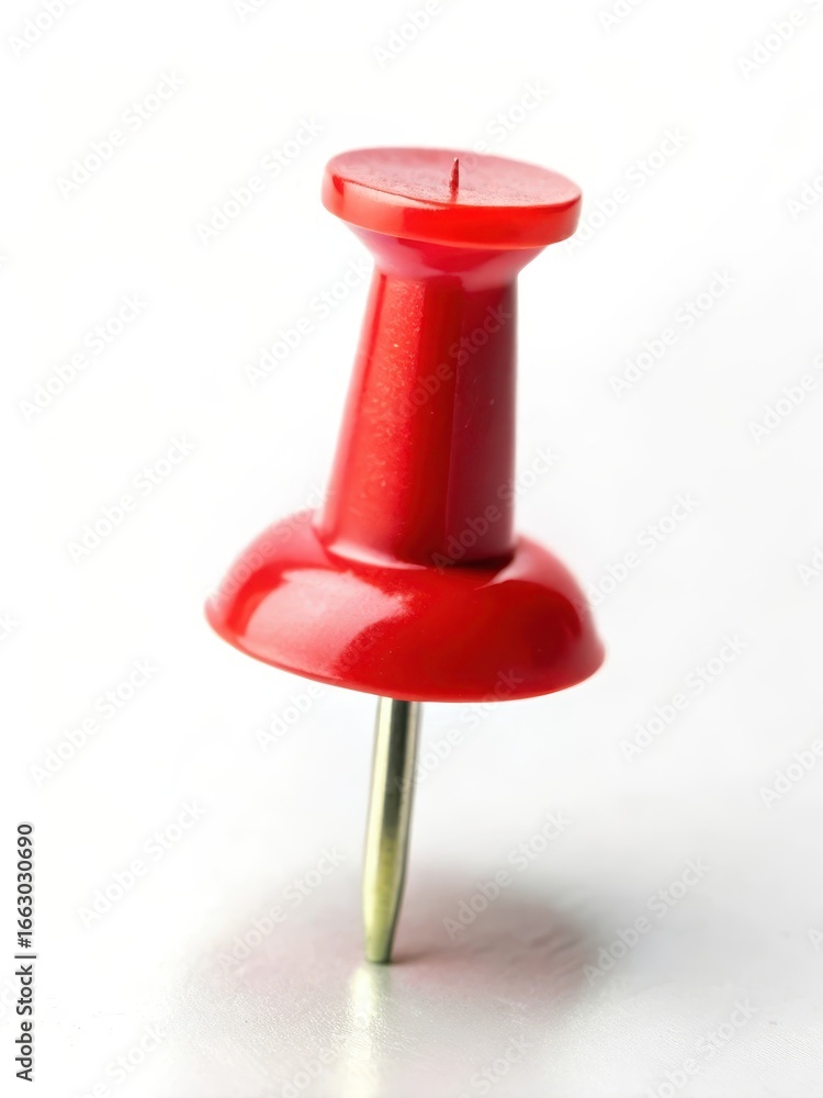 Fototapeta premium Small red tack with a pointed tip and flat head on a white background