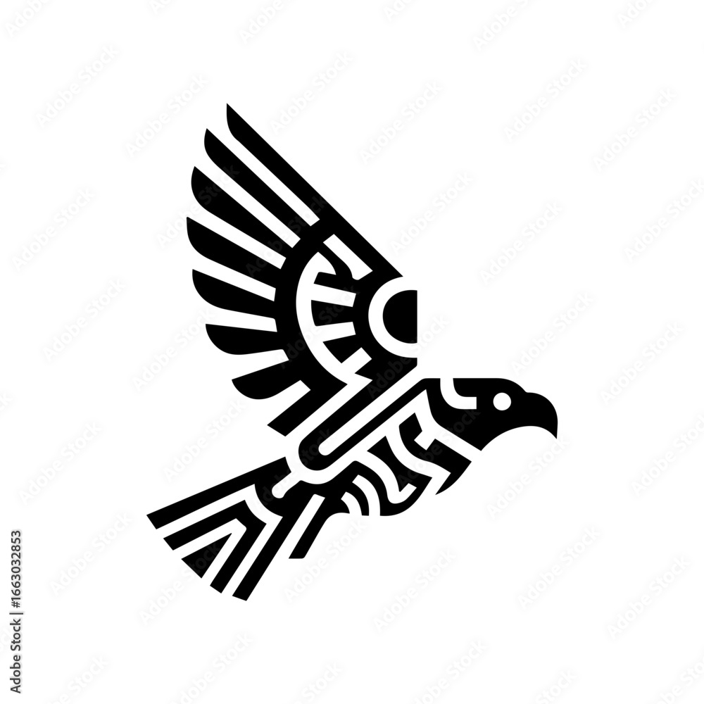 Obraz premium minimalist black aztec totem eagle bird or Mayan and Inca tribal symbol vector flat design.