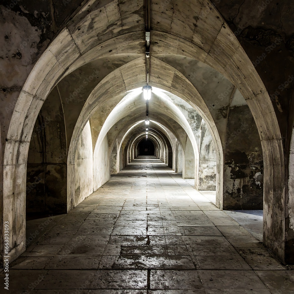 Obraz premium Long, arched tunnel interior
