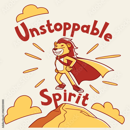 Dynamic cartoon lion mascot illustration in a superhero costume exuding strength and heroism perfect for branding and design projects