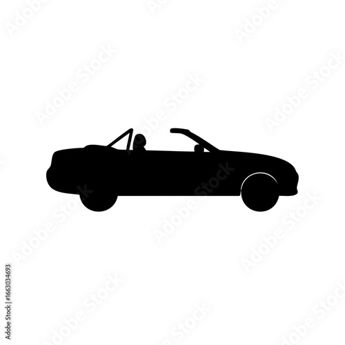 Black silhouette of a modern convertible car with visible interior details