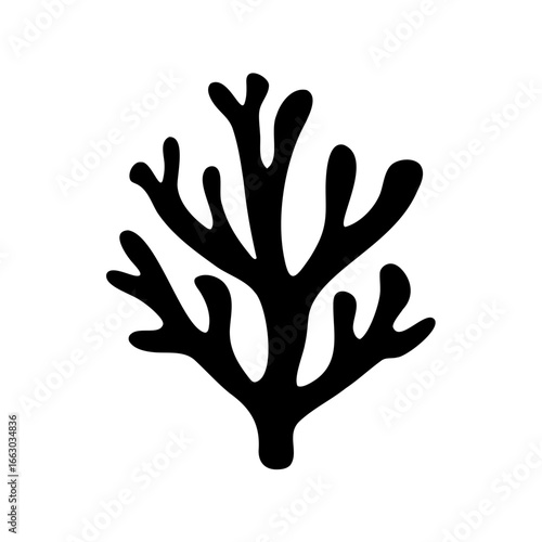 Simple black silhouette of seaweed on a white background representing marine life