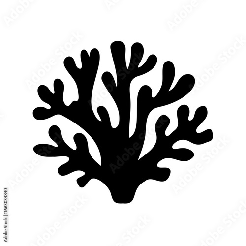 Monochrome seaweed silhouette with organic shapes on white background illustration
