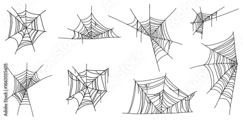 Hand drawn spider web for halloween spooky season. Cobweb doodle sketch in simple minimalist style.