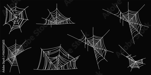 Hand drawn spooky spider web for halloween spooky season. Cobweb doodle sketch in simple minimalist style.