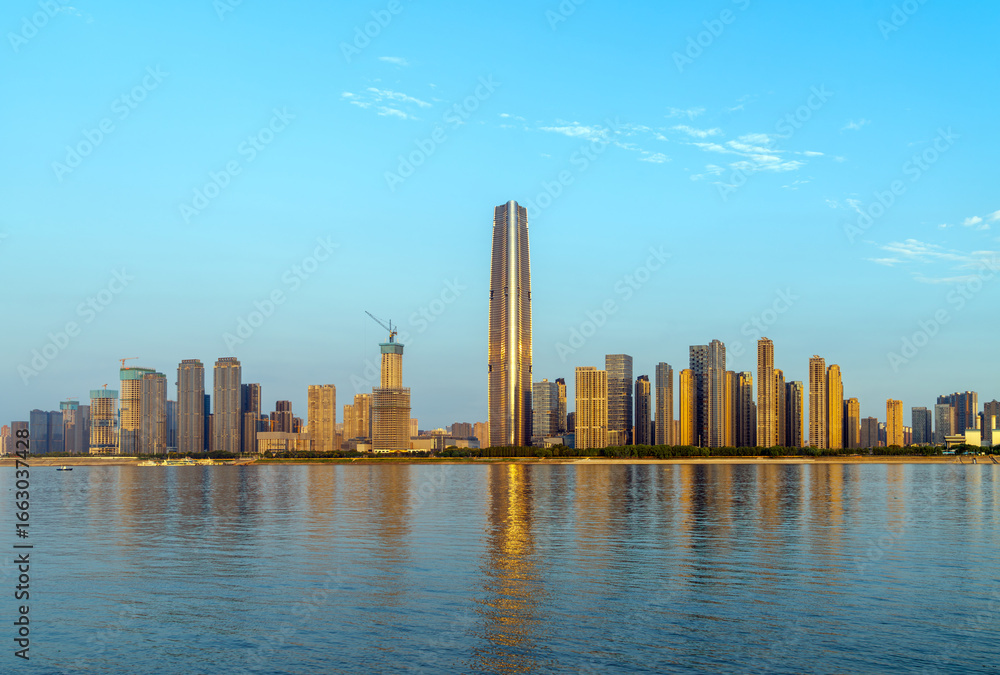 Fototapeta premium Yangtze River and skyscrapers, Wuhan, China.