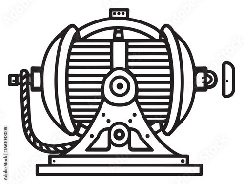 Iconic Marine Anchor Winch Motor Depicted in Modern Line Art
