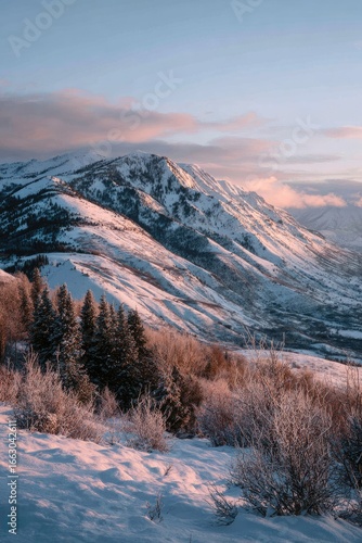 Snowy mountain range at dawn (3)