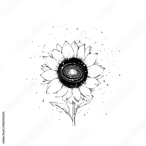 Sunflower galaxy drawing illustration vector art print design for t shirts and home decor ideas
