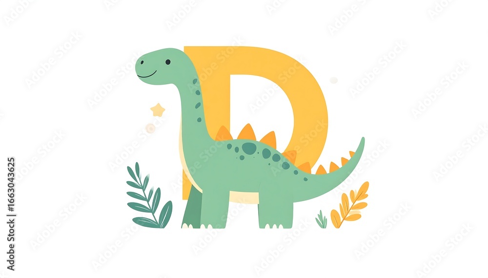 Fototapeta premium Cute dinosaur letter D design