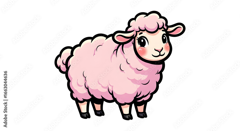 Obraz premium Pink Sheep Cartoon Illustration