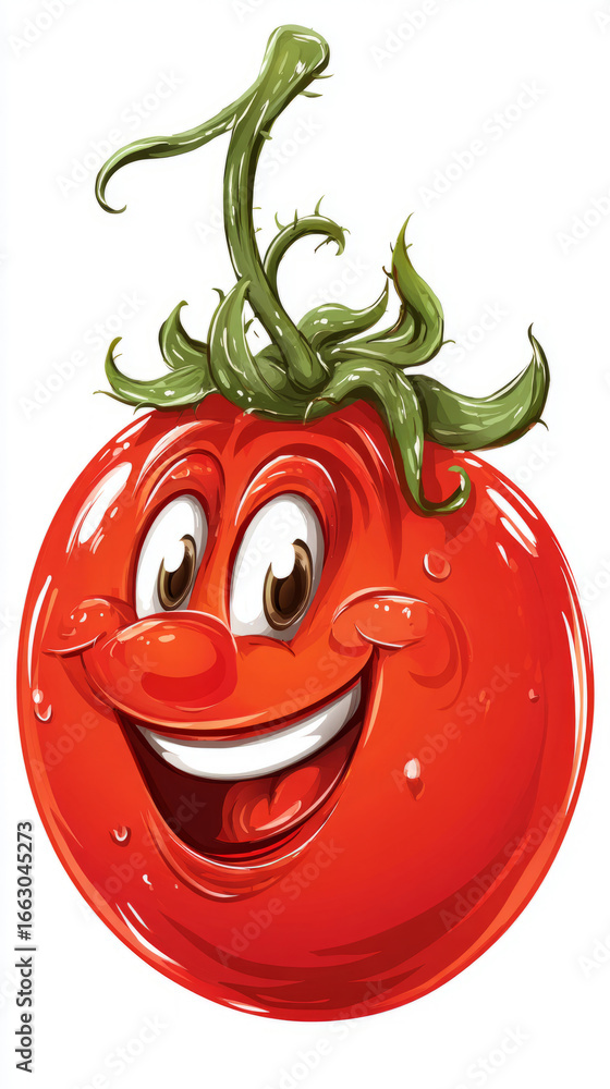 Fototapeta premium cartoon smiling red tomato, funny personage, white background