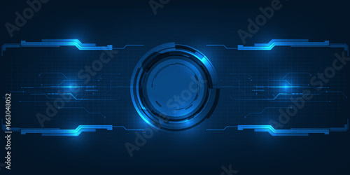 Vector illustration of futuristic blue digital high technology with circle hud and digital circuit element pattern for game and advertising artwork.Future tech design concepts.