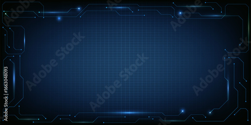 Vector illustrations of abstract blue digital hi tech background with horizontal copy space and digital element circuit pattern.Digital technology concept.