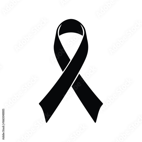 Simple black ribbon symbol on white background for awareness campaigns