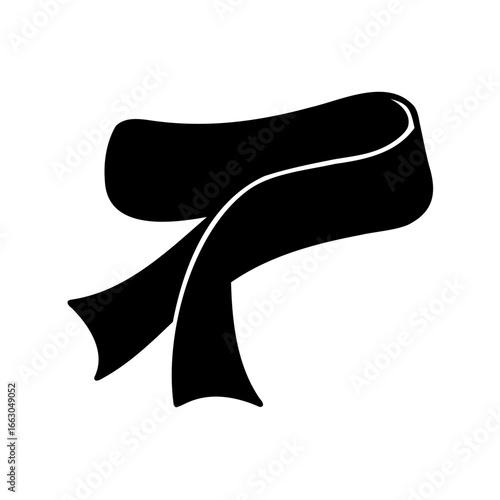 Stylized black silhouette of a winter scarf draped on a white background