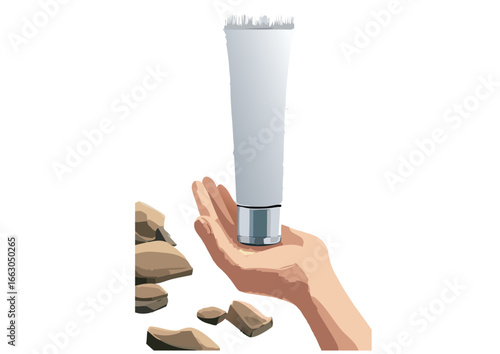 A cosmetic tube presented in hand, representing wellness and simplicity, suitable for educational materials on personal hygiene and emotional health.
