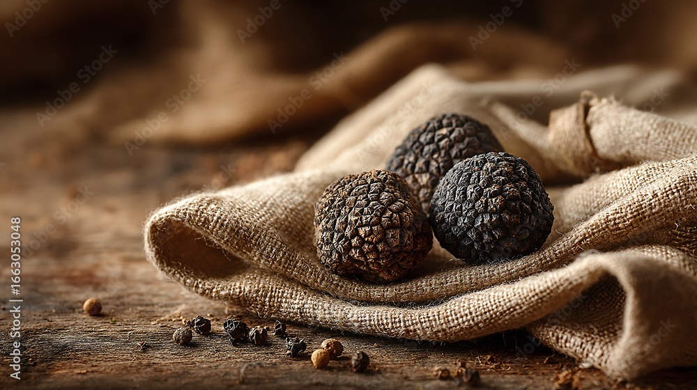 Obraz premium High-resolution image of fresh blackberries on rustic burlap cloth with fine textural details