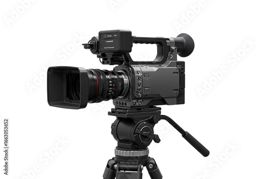 Professional Video Camera on Tripod: Broadcast Journalism Equipment isolated on transparent background