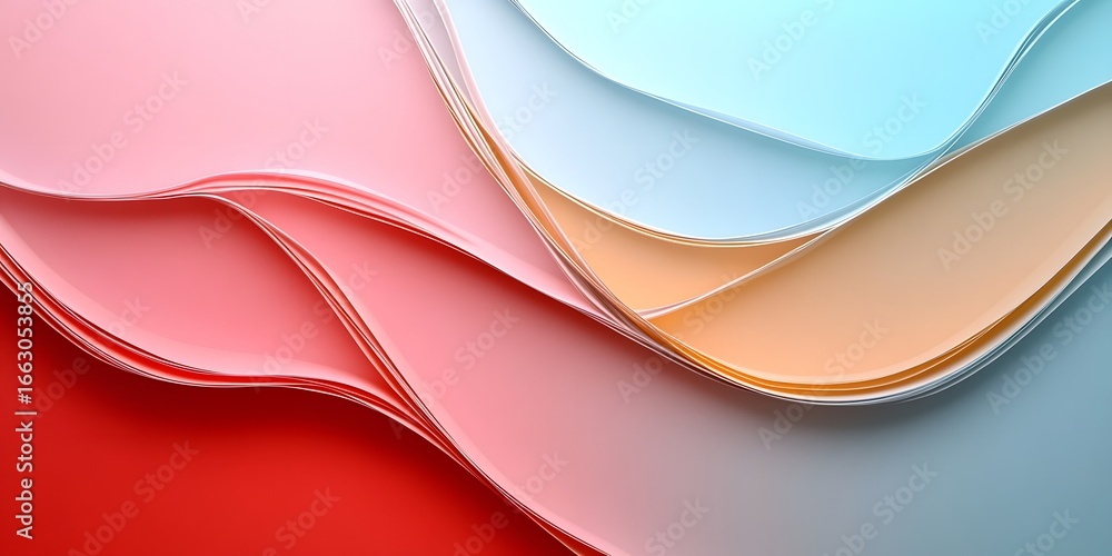 Naklejka premium Pastel waves, curved wall design art.