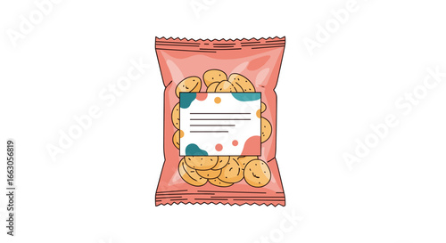 Crispy salty snacks packaging design with delicious potato chips inside and colorful abstract shapes on label