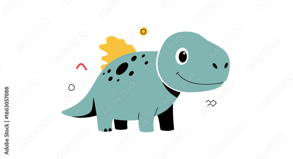 Fototapeta premium Cute baby dinosaur illustration with whimsical elements for childrens educational content