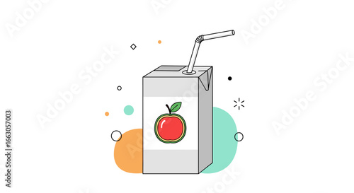 Refreshing apple juice beverage packaging design with straw and decorative elements