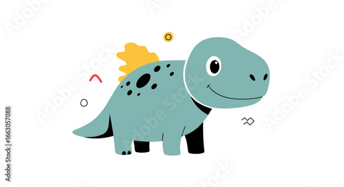 Cute baby dinosaur illustration with whimsical elements for childrens educational content