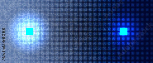 AI duo core chip nano tech on digital blue grid background. Glowing microchip CPU semiconductor circuit. Data network, crypto finance technology, bio nano computer system. Vector illustration