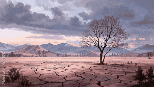 Sun-Baked Silence Arid land landscape isolated watercolor vector illustration svg
