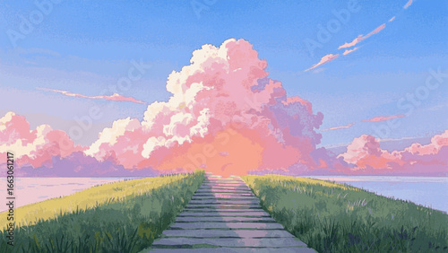 Whispering Meadows Pastel-toned landscape isolated watercolor vector illustration svg