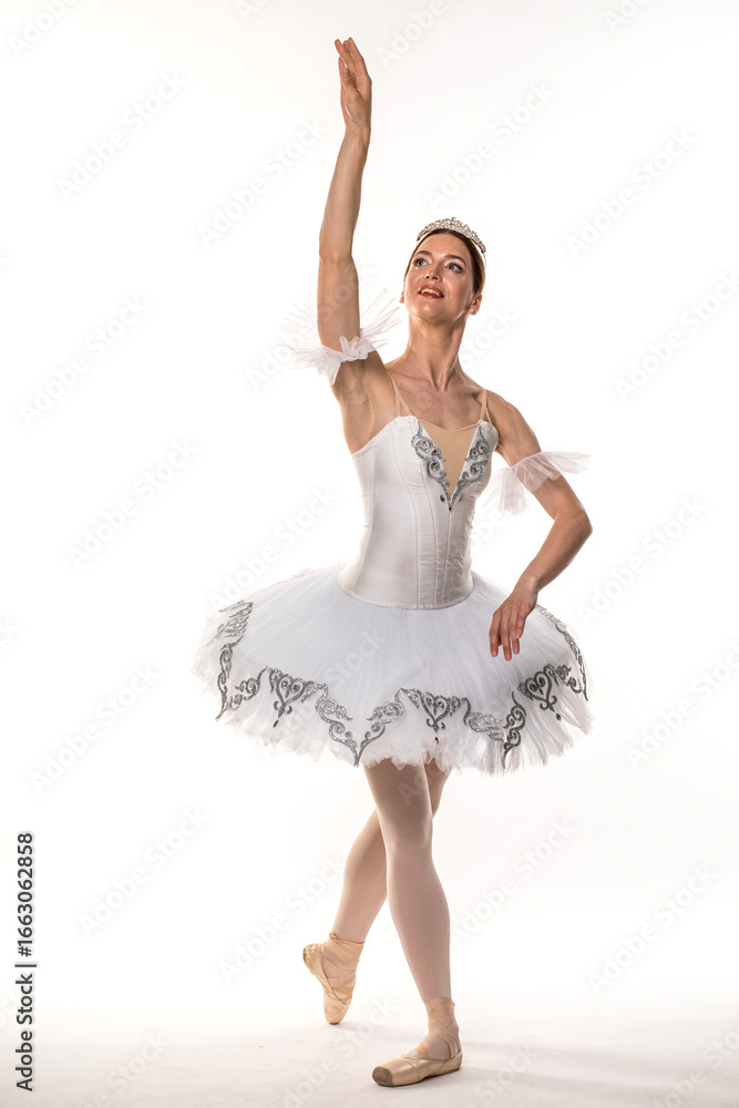 Naklejka premium Studio portrait of a ballerina in a white tutu