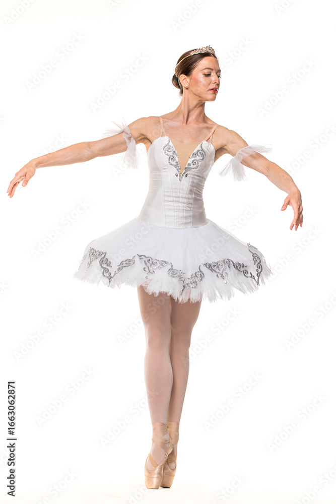 Naklejka premium Studio portrait of a ballerina in a white tutu